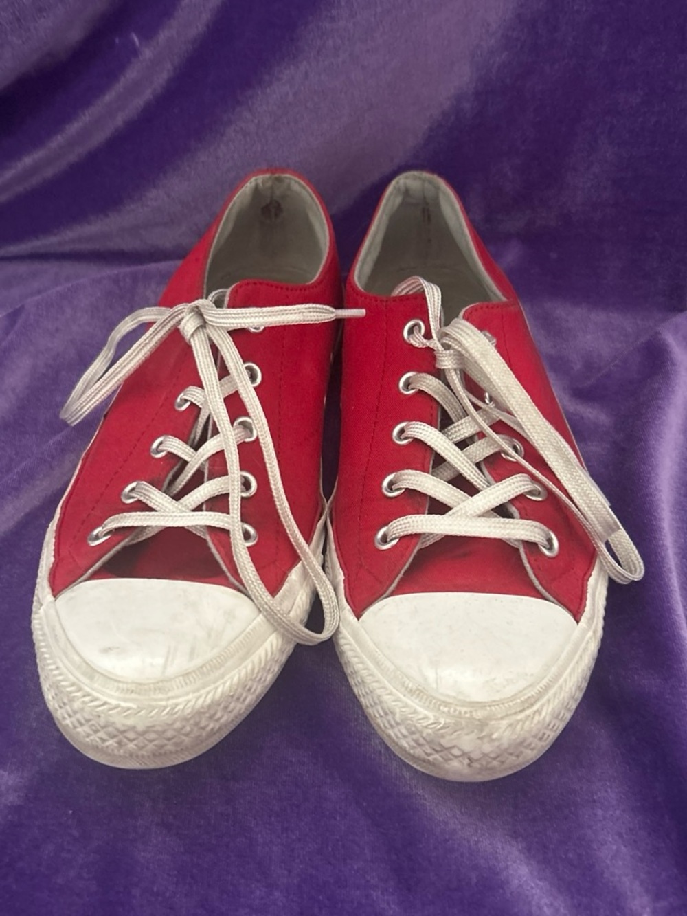 Women's Red Canvas Low-Top Lace-Up Sneakers